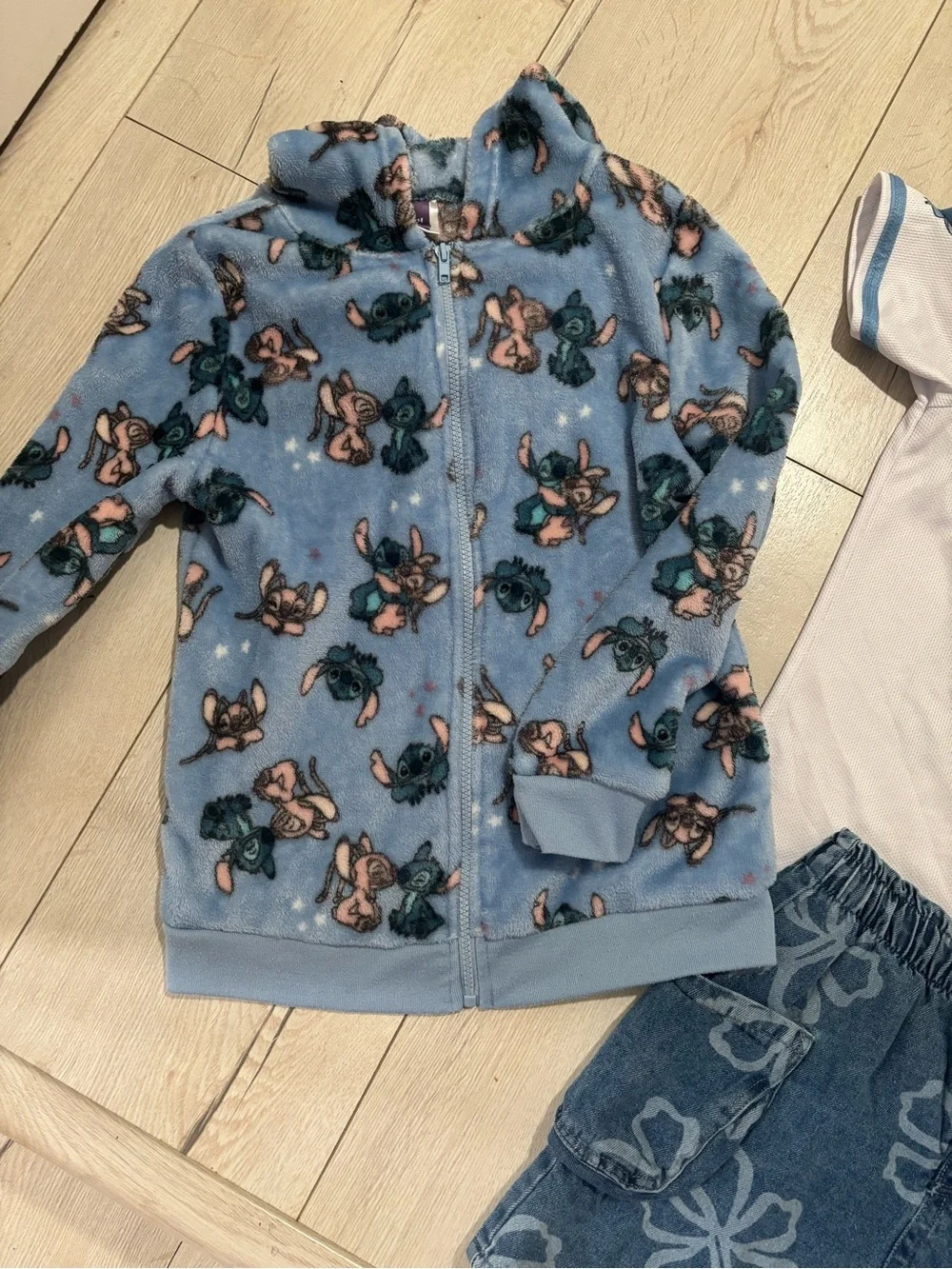 Disney Blue Denim-Look Elastic Waist Shorts with Tropical Print